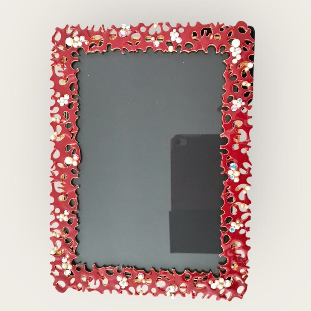 Papyrus Red Vintage Enameled Jeweled & Faux Pearl Decorative Frame 5 X 7 - Picture 4 of 7